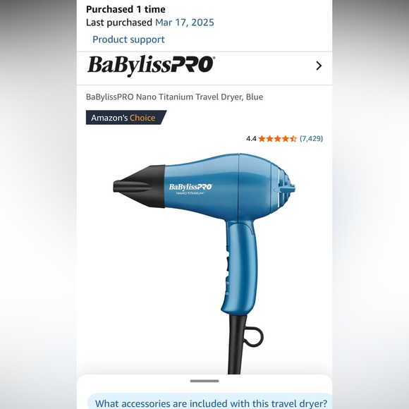BaBylissPRO Nano Titanium Blue Travel Hair Dryer - Picture 4 of 6